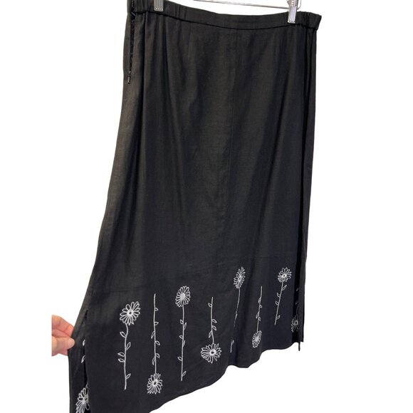 David Brooks Petites Vintage Black Linen Floral Embroidered Skirt Set Dress - Picture 9 of 11